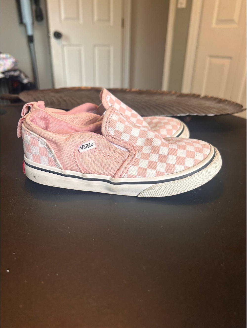 Vans Pink and White Checkered Slip-On Sneakers Size 10